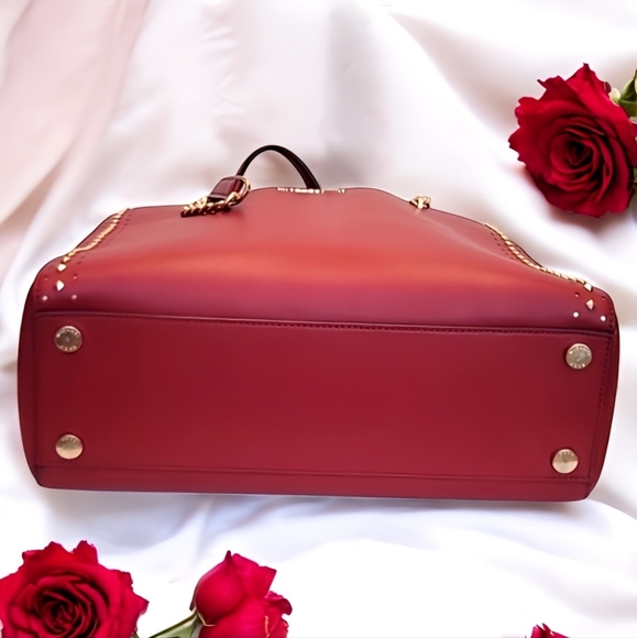 MICHAEL KORS Adele Burgundy Studded Lrg Shld Bag w/ Gld Chain & Lea Strap | EUC - Picture 7 of 16